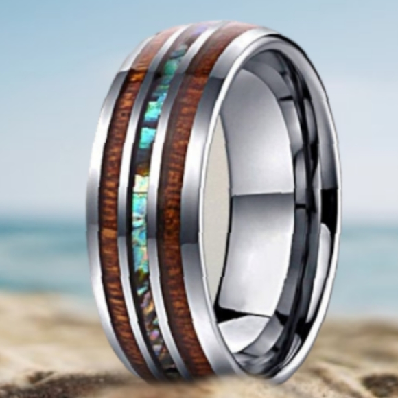 Fire Opal Design Koa Promise Engagement Wedding Ring - Picture 4 of 12